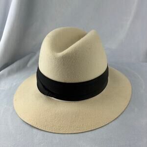 Normandie Supreme Quality Wool Felt Fedora Hat Cream Black Band SP Canada Unisex
